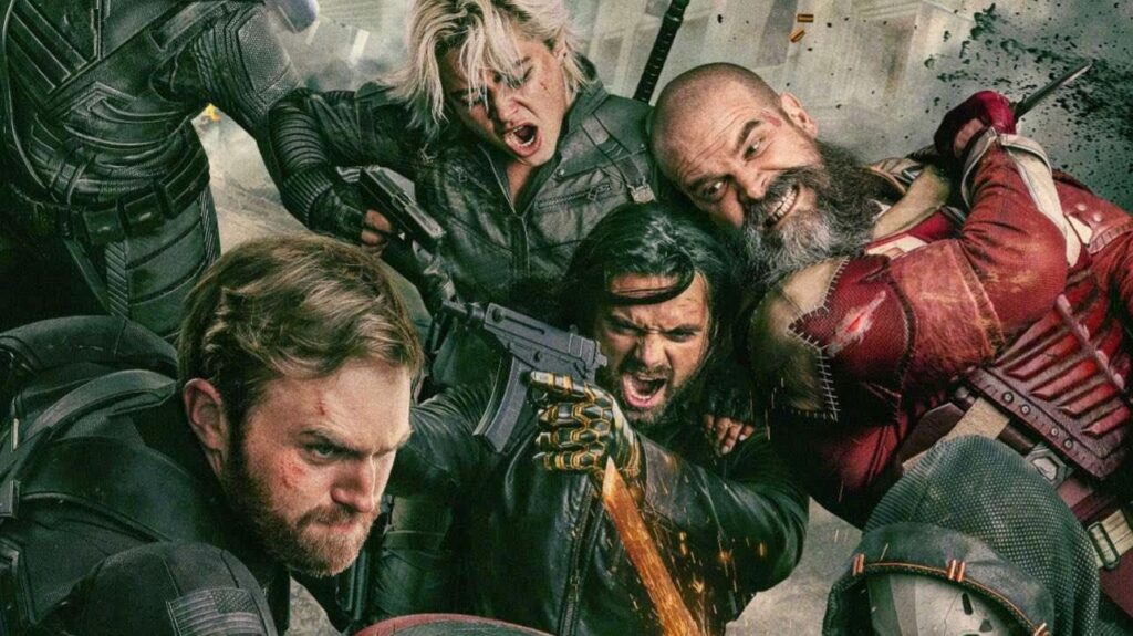 “Thunderbolts characters lineup including Yelena Belova, Bucky Barnes, and Red Guardian”